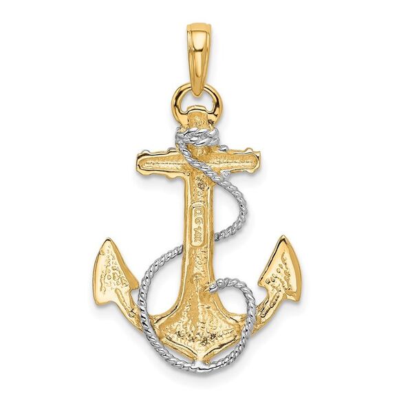 14k Two Tone Gold Anchor with Rope Pendant - Picture 3 of 5